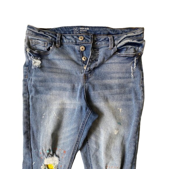 No Bo High Rise Skinny Jeans Womens JR 13 Button Fly Embroidered Patches Skater - Picture 5 of 11